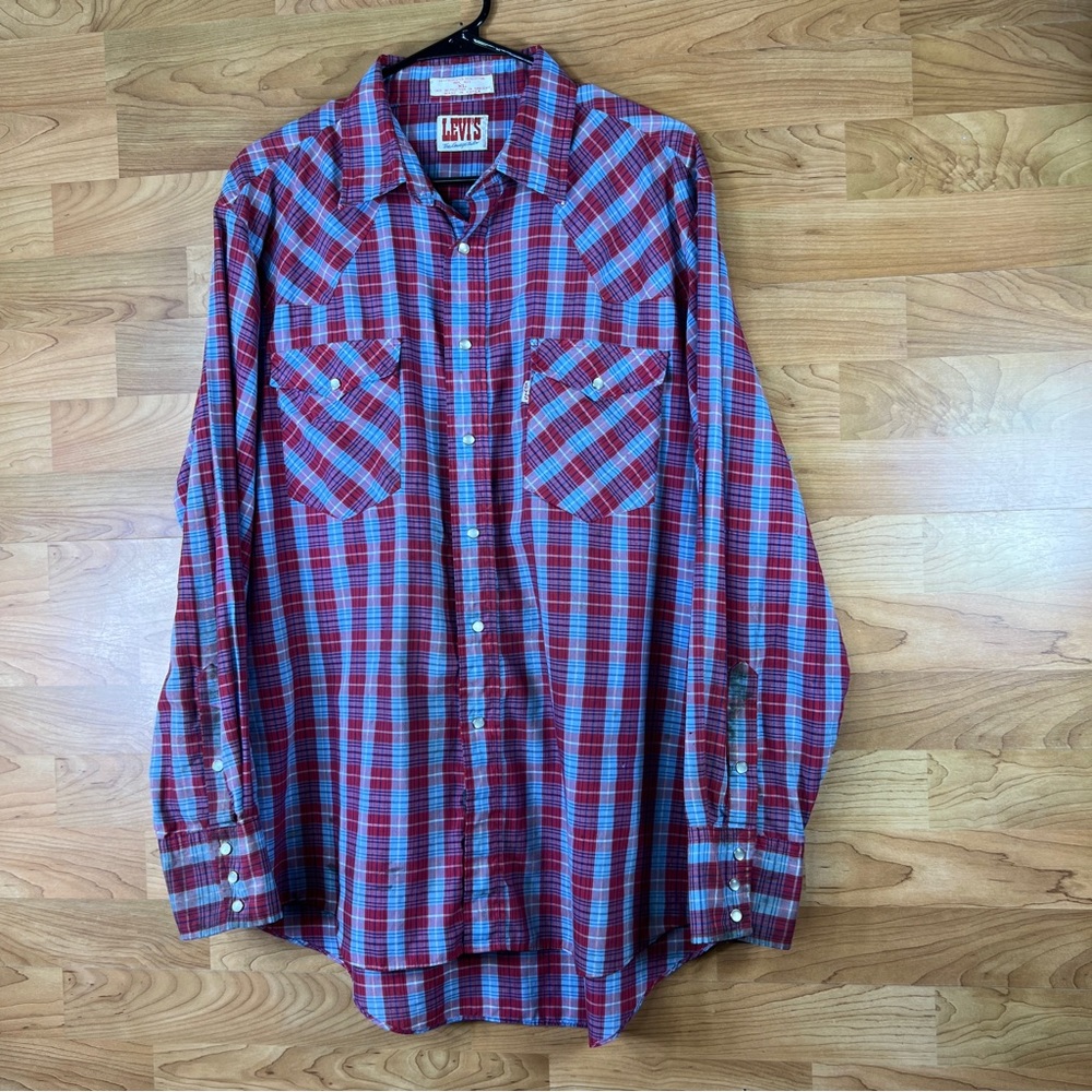 LEVI’S The Cowboys Tailor Vintage 1980’s Made in Korea Plaid Snap Button…